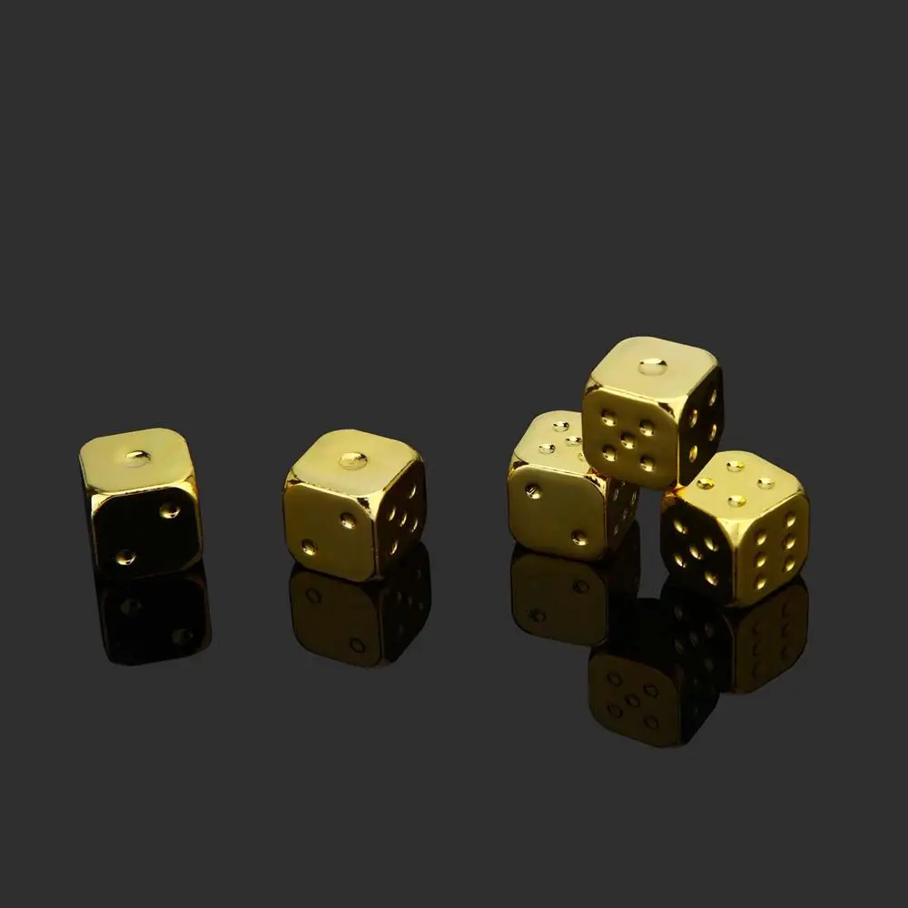 Gold/Silver Color 5 PCS/Set Entertainment Playing Games KTV Family Party 6 Sided Dice Metal Dice Square Point Dice Game