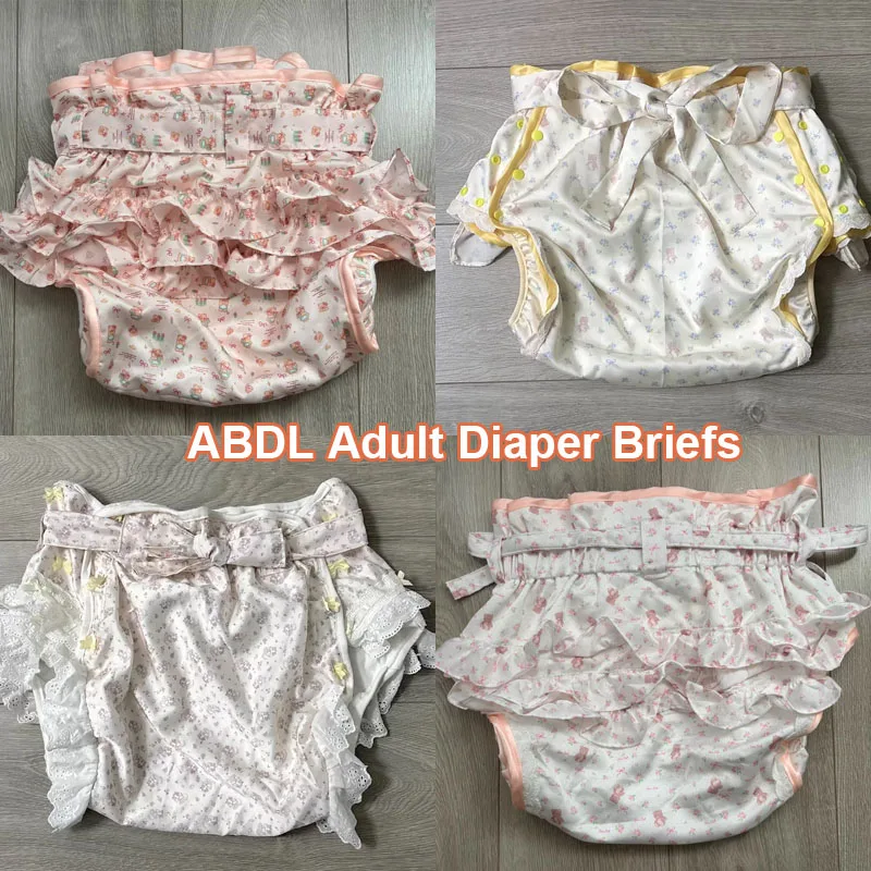 

Трусики для подгузников в японском стиле ABDL для взрослых и детей, атласные трусы с оборками, милые мультяшные герметичные регулируемые защелки, трусики для подгузников на шнуровке
