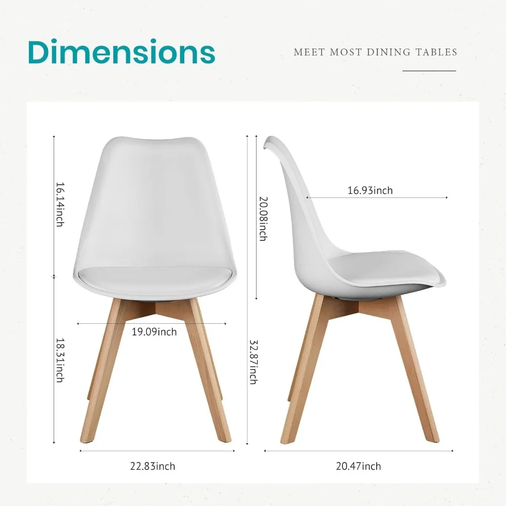 طقم كراسي طعام حديثة من جلد البولي يوريثان مكون من 4 قطع، أرجل خشبية للمطبخ والمنزل، باللون الأبيض #3