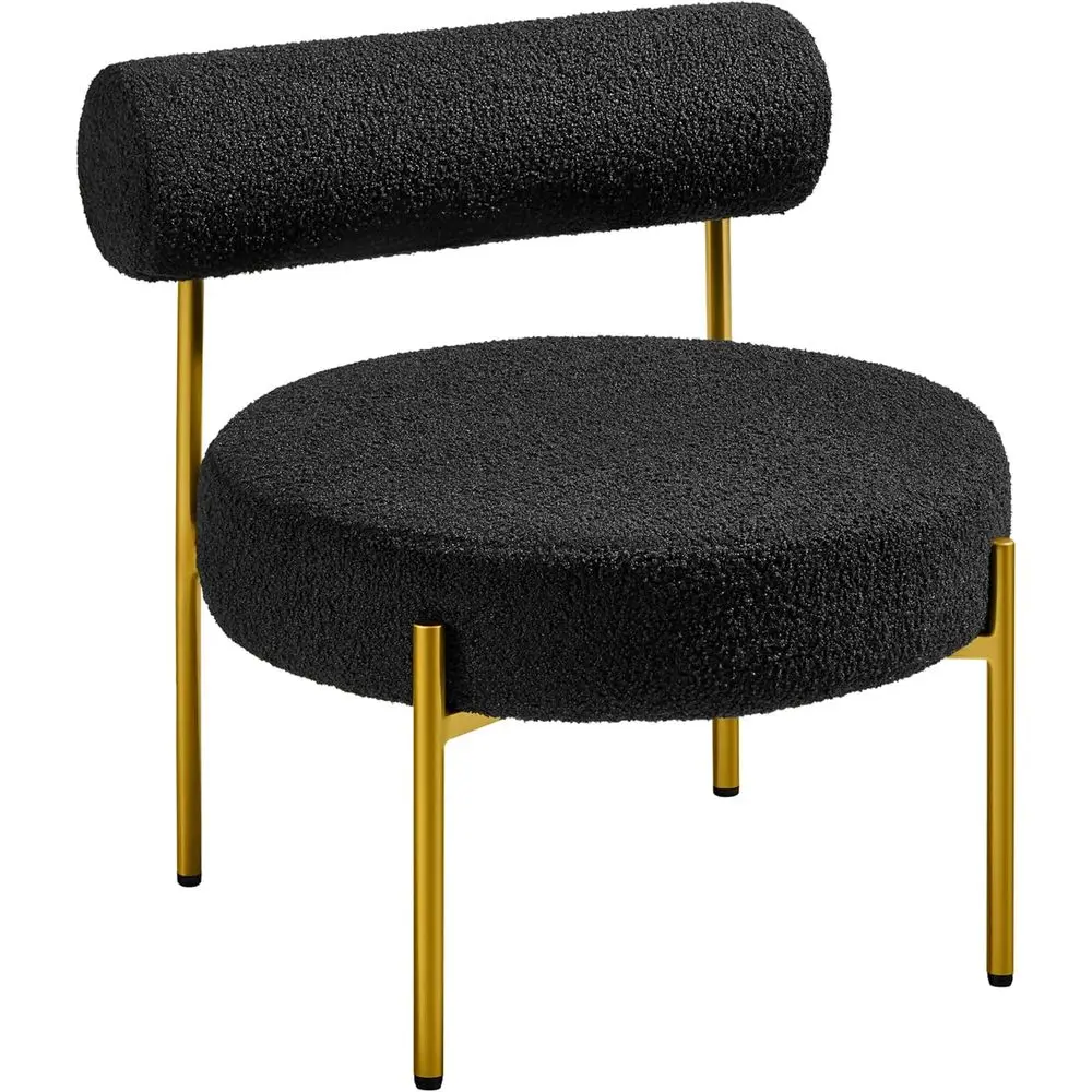 Elegant Vanity Chair with Gold Legs for Bedroom, Makeup, or Home Office, Black