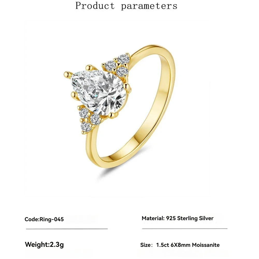 

Luxury 1.5ct White Water Drop Moissanite Rings for Women - Gold Plated Wedding Band Ring Jewelry & Valentine's Day Gift