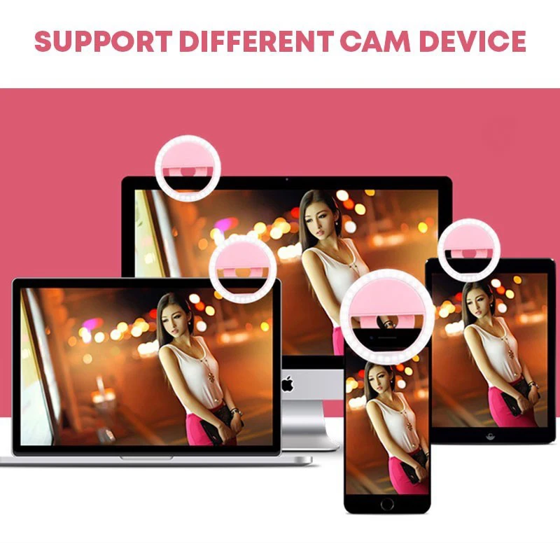 Selfie Mini Ring Fill Light Flash LED Rechargeable Portable Clip-on 3 levels Lighting for Phone Tablet Laptop