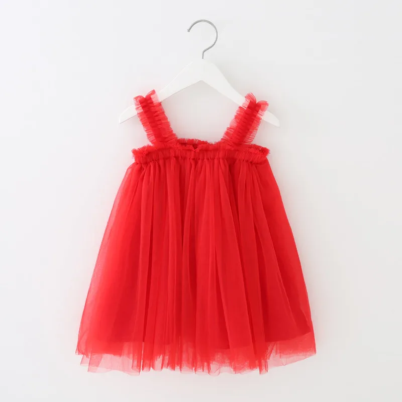 Christmas Baby Girls Sling Princess Dress Lace Party Birthday Vestidos Infant Children Casual Lovely Solid Red Dresses 2 3 6 Yrs