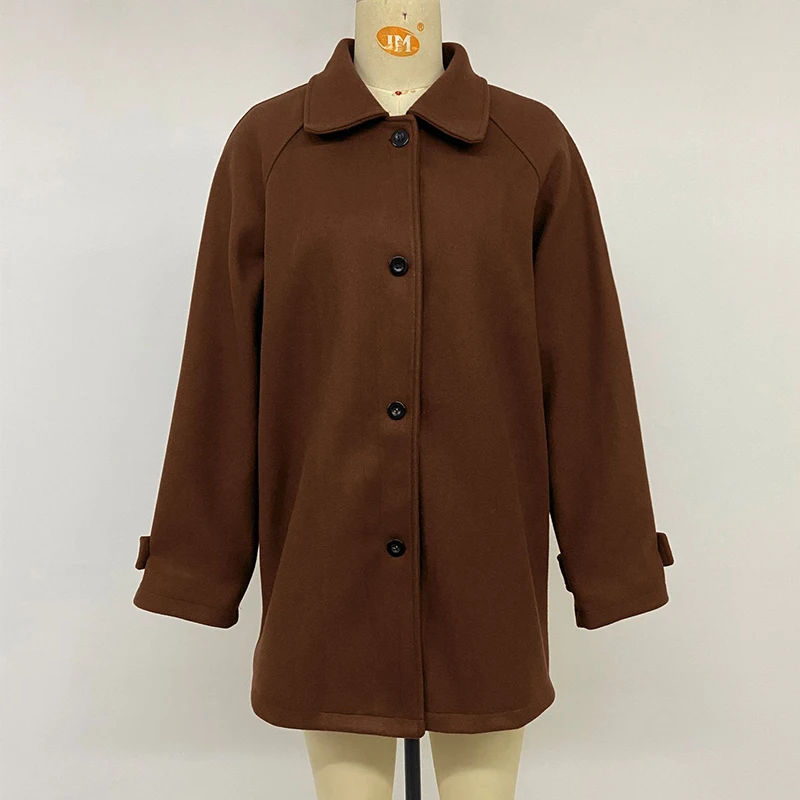 Lapel Collar Single Breasted Wool Blend Short Coat for Women Coffee Brown Casual Commuter Outerwear Autumn Long Sleeve Tops