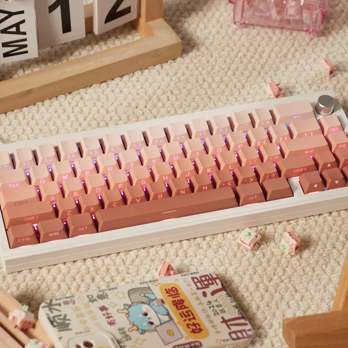 136 Key Gradient Blue keycaps Shine Through Cherry Profile Double Shot PBT keycaps Side Printed Backlit For Mechanical Keyboard