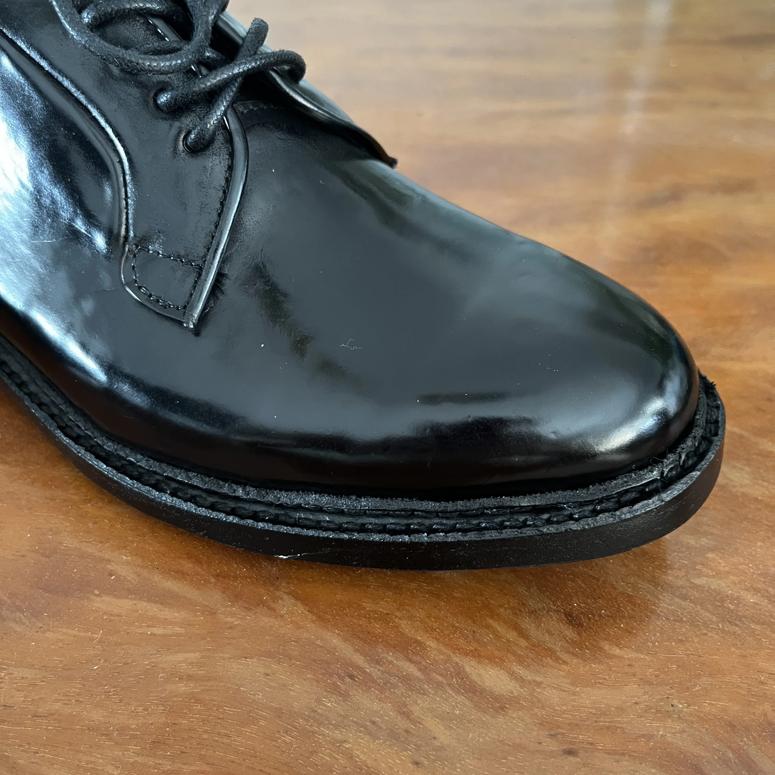 MC1480 Men Glossy Shell Cordovan Business Derby Shoes Daily Commute Street Hand Welt Thick Sole Formal Leather Shoes