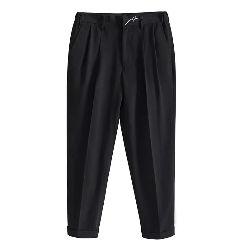 Men's Premium Trousers New Summer Fashion Trendy Business Casual Solid Color Embroidery 9-points-pants Commuter Office Work Wear