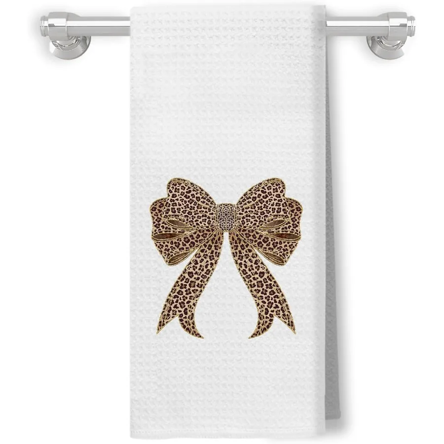 

Coquette Leopard Print Modern Bow Kitchen Bathroom Towels Trendy Print Dish Hand Tea Towels Coquette Girly Bathroom Decor 16x2