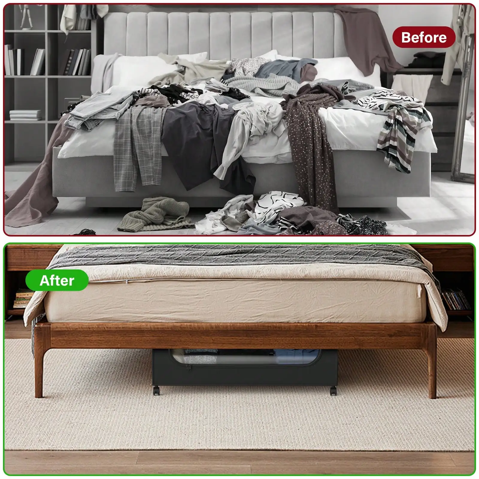 Underbed Storage Organizer With Wheels Clear Top Rolling Under Bed Storage Container Foldable Metal Frame Storage Bins With Handles For Clothes Shoes Blankets Bedroom Closet Dorm Home Organization Essentials view 5