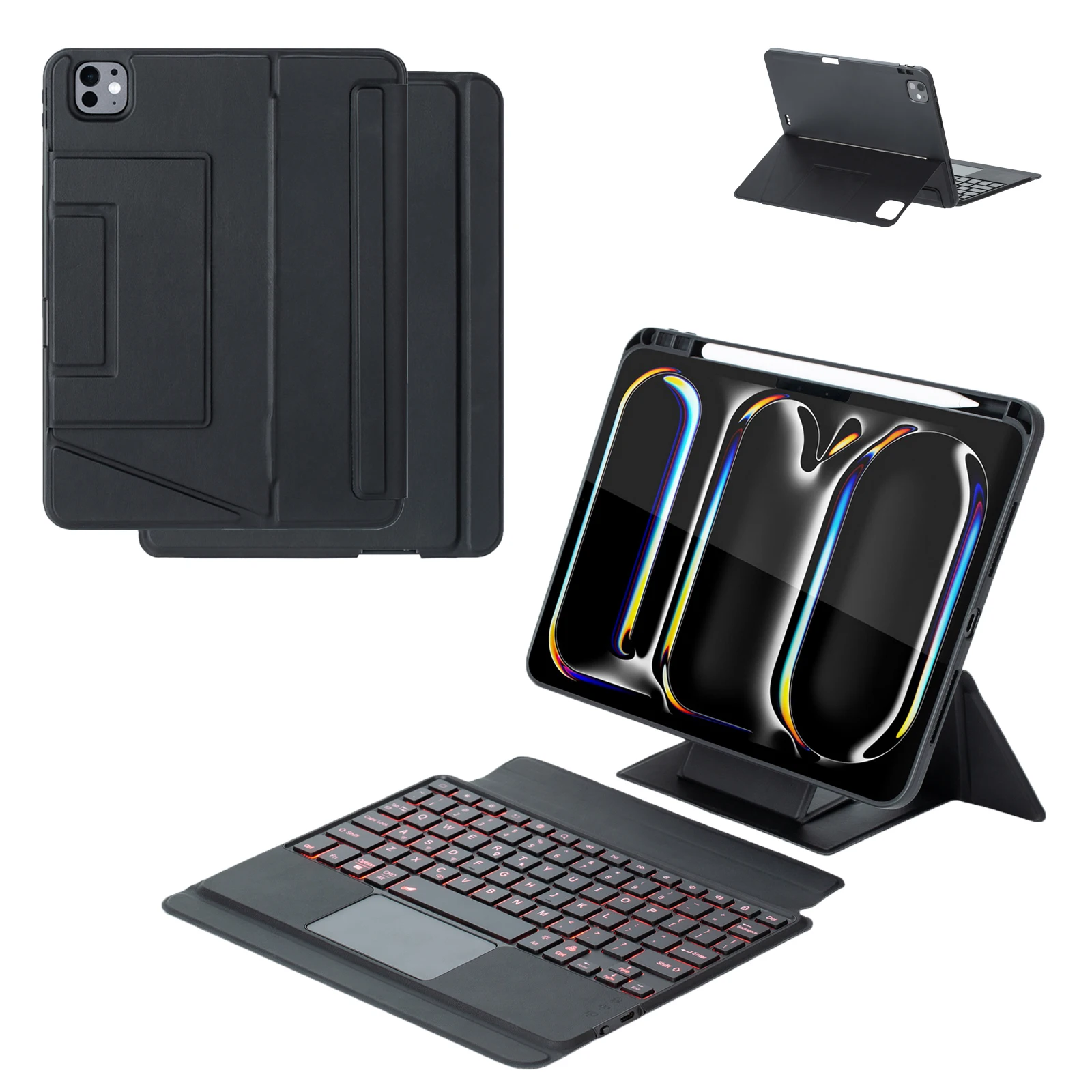 HY-13B لجهاز iPad Pro 11 (2024) حافظة جلدية قابلة للفصل مع لوحة مفاتيح متوافقة مع تقنية Bluetooth مع حامل عائم - أسود
