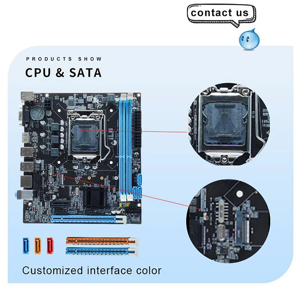 H61 Computer Motherboard 16GB Micro-ATX PC Main Board LGA1155 Socket I3/I5/I7 CPU 4 X SATA 2.0 Realtek 10/100 Mbps LAN Onboard