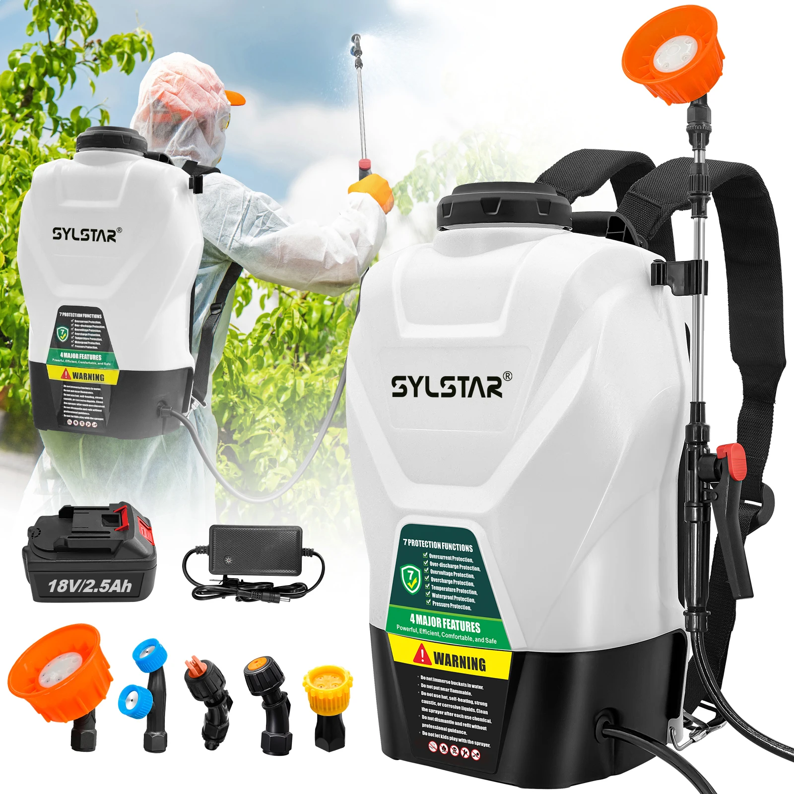 

16L Garden Electric Sprayer Agricultural Irrigation Sprayer,Backpac Electric Weed Sprayer,100 PSI, Telescopic Wand, 5 Nozzles
