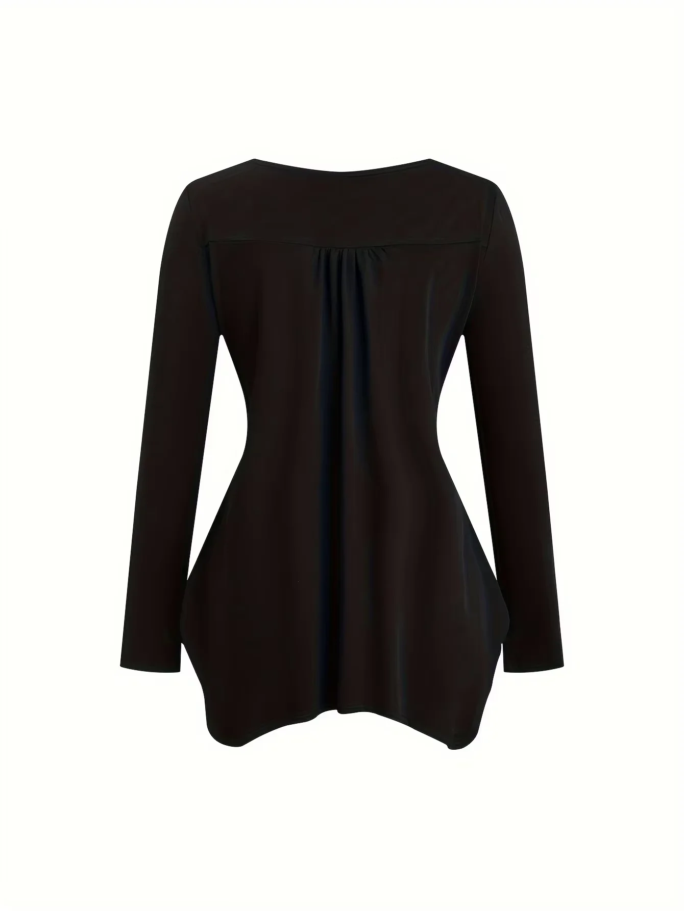 Effen T-shirt met lange mouwen voor dames in Europese en Amerikaanse mode, casual top met ronde hals en button-down