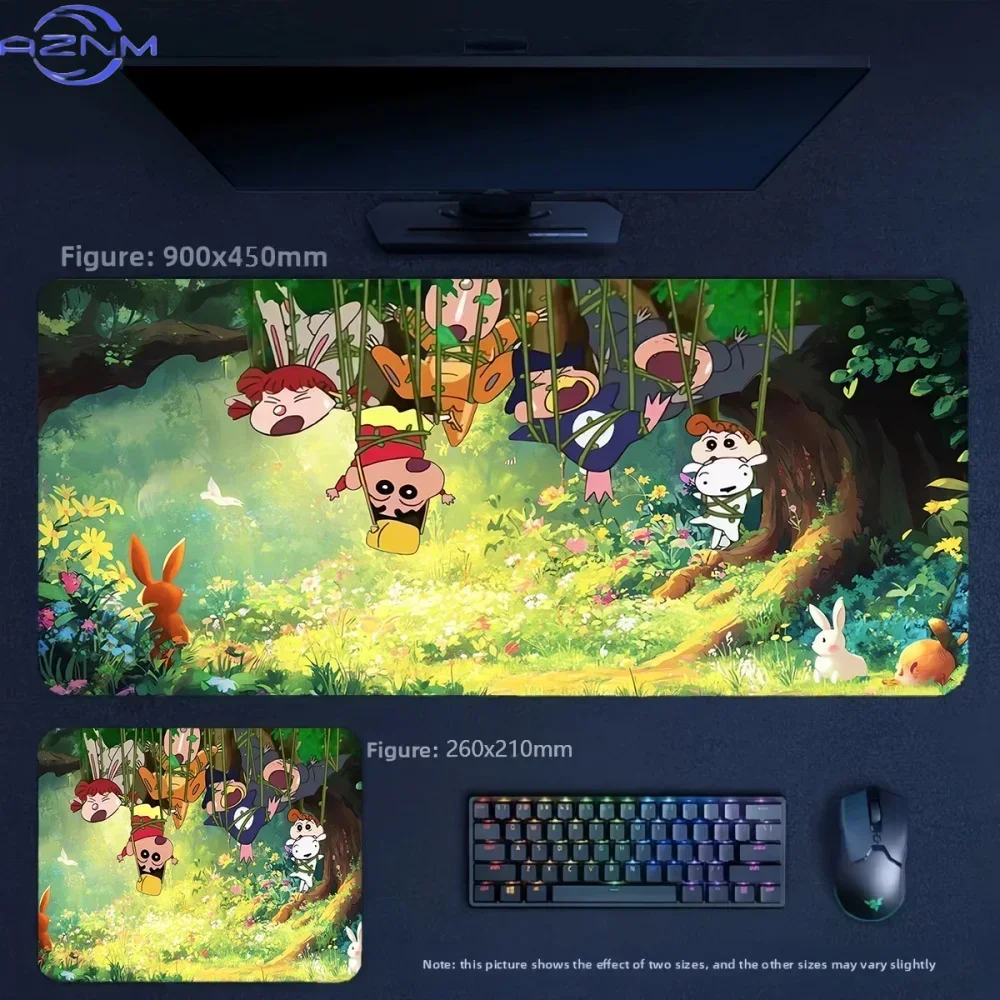 Anime Crayon Shin-chan Friends Jungle Adventure Large Mousepad Rubber Non-Slip Gaming Desk Mat Keyboard Pad for Home Office Deco