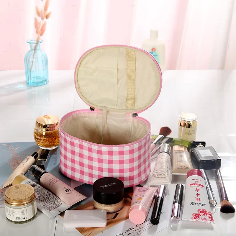 Retro Simple Checkered Travel Makeup Bag Makeup Brush Makeup Storage Bag Japanese and Korean Portable Washbag