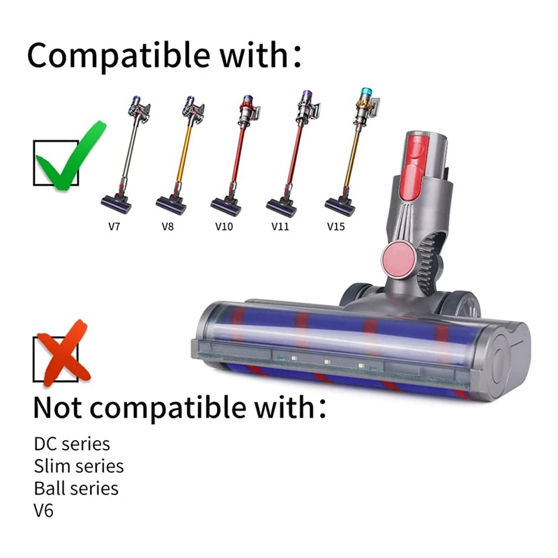 Cabezal de cepillo de limpieza eléctrico Compatible con aspiradoras Dyson V7 V8 V10 V11 V15, para alfombras y suelos duros