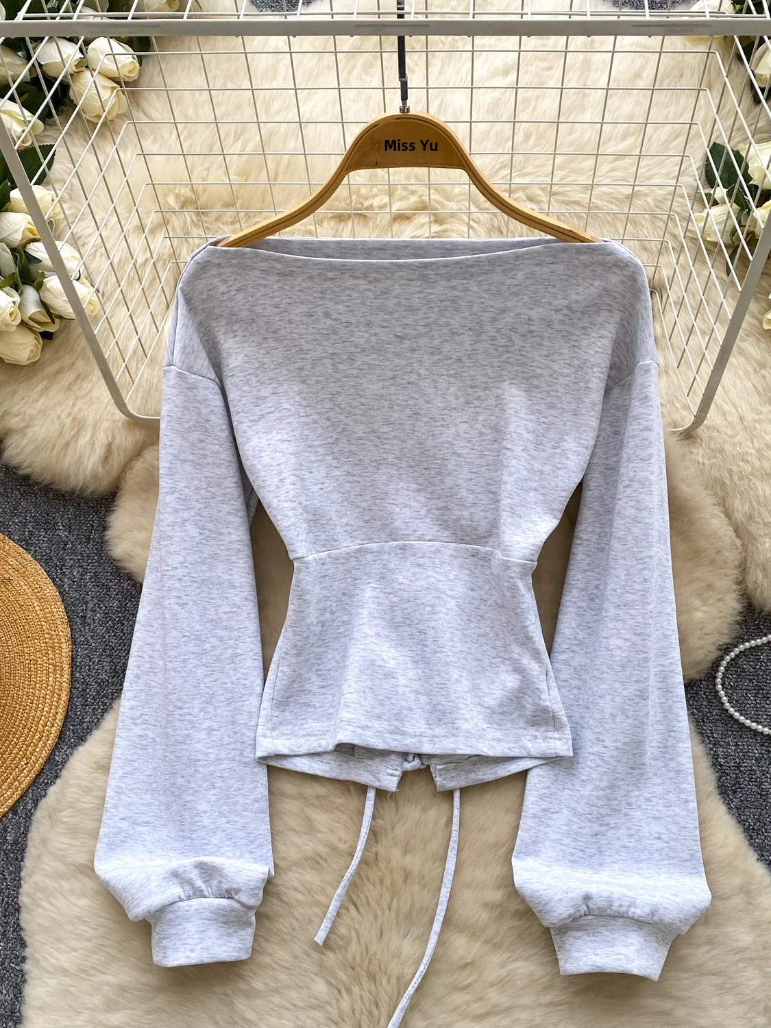 

Laid-ba Sle Long Sve One oulder Sweatirt Women's Spring Autumn Korean Loose Versatile Waist-Cinching Top