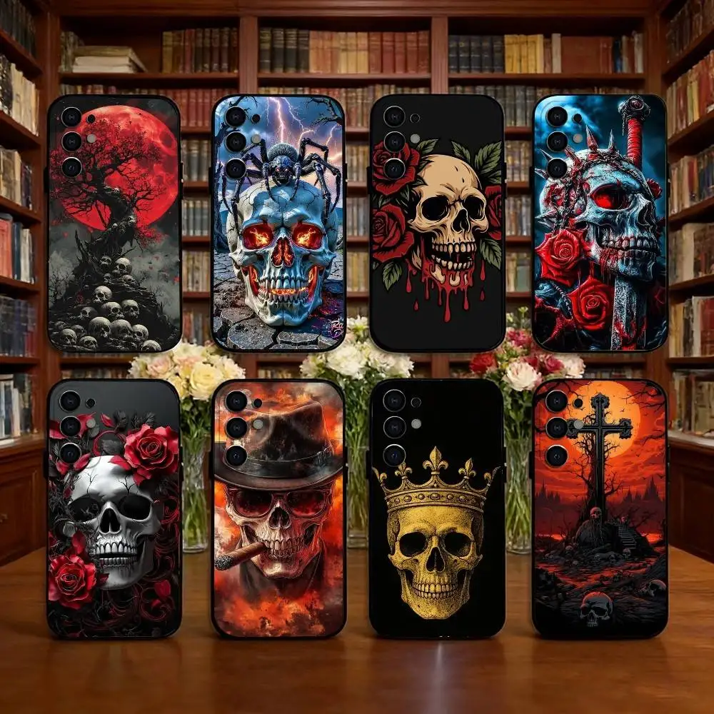 death's-head Phone Case Black Silicone Soft For Samsung S25,S24,S21,S22,S23,S30,Ultra,S20,Plus,Fe,Lite