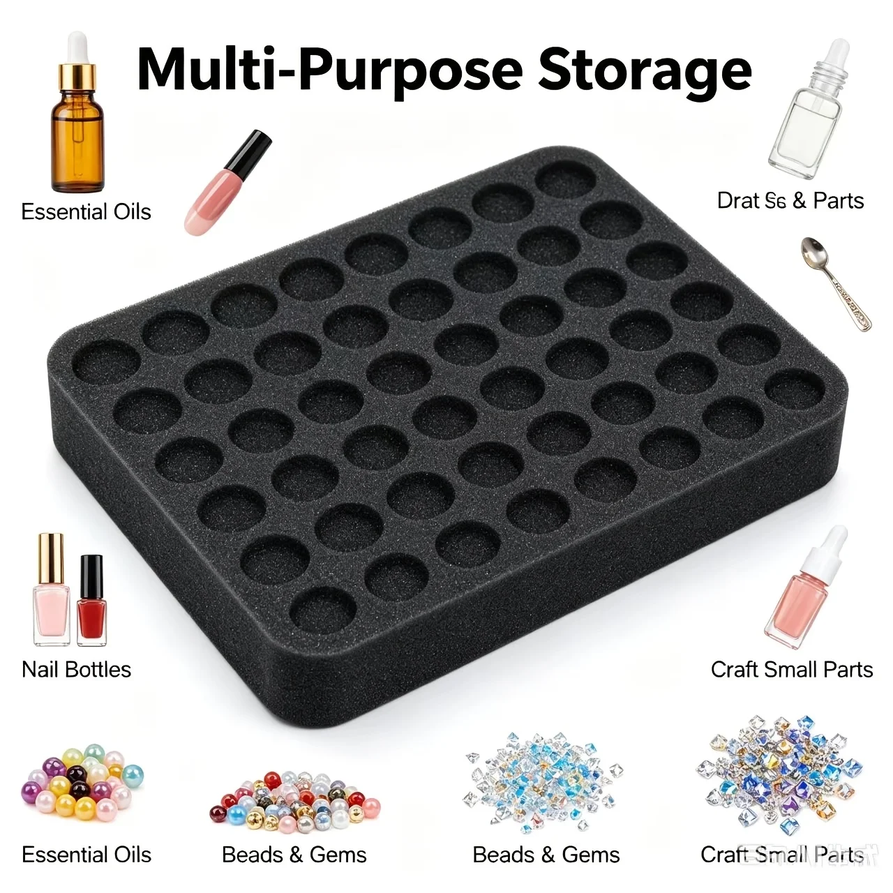 30/60 Slots Round Hole Foam Insert, Interlocking Multi-purpose Storage Tray, Durable Organizer Pad for DIY Craft Accessories