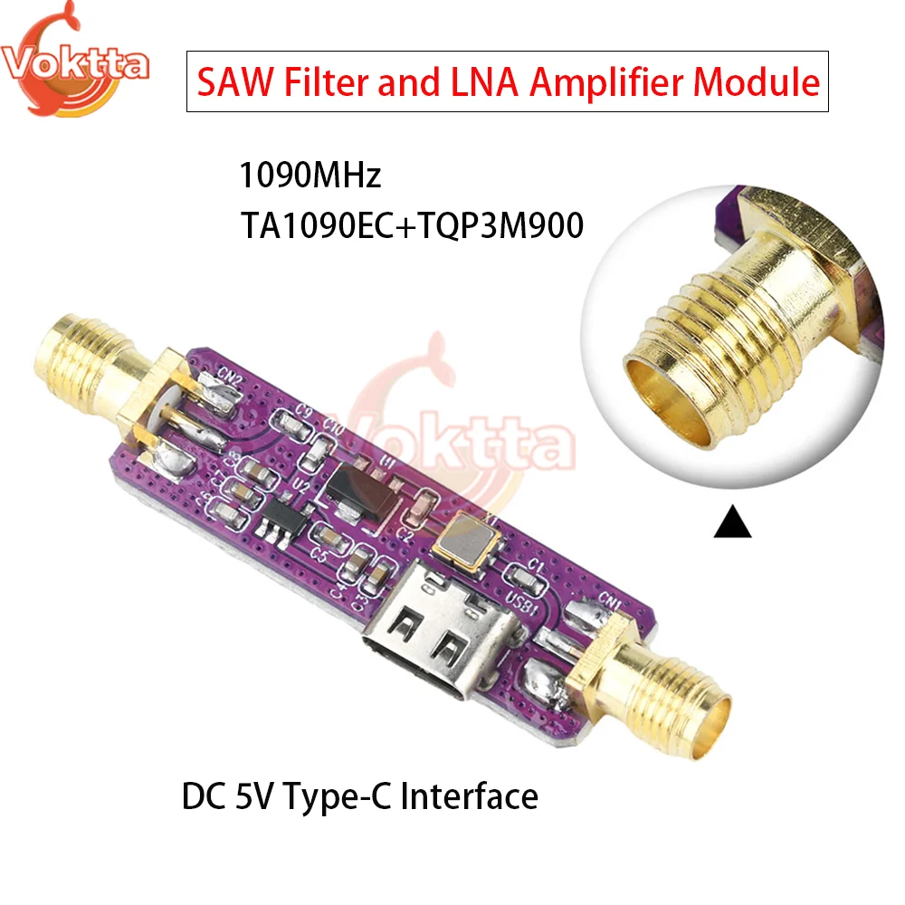 

DC 5V 1090MHz ADS-B Active SAW Filter and LNA Low Noise Amplifier Module Type-C Interface TA1090EC+TQP3M900