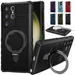 MagSafe Case For Samsung Galaxy S23 S22 S21 S20 Ultra Plus Note 20 FE Camera Slide Protector Ring 360 Rotate Kickstand Cover