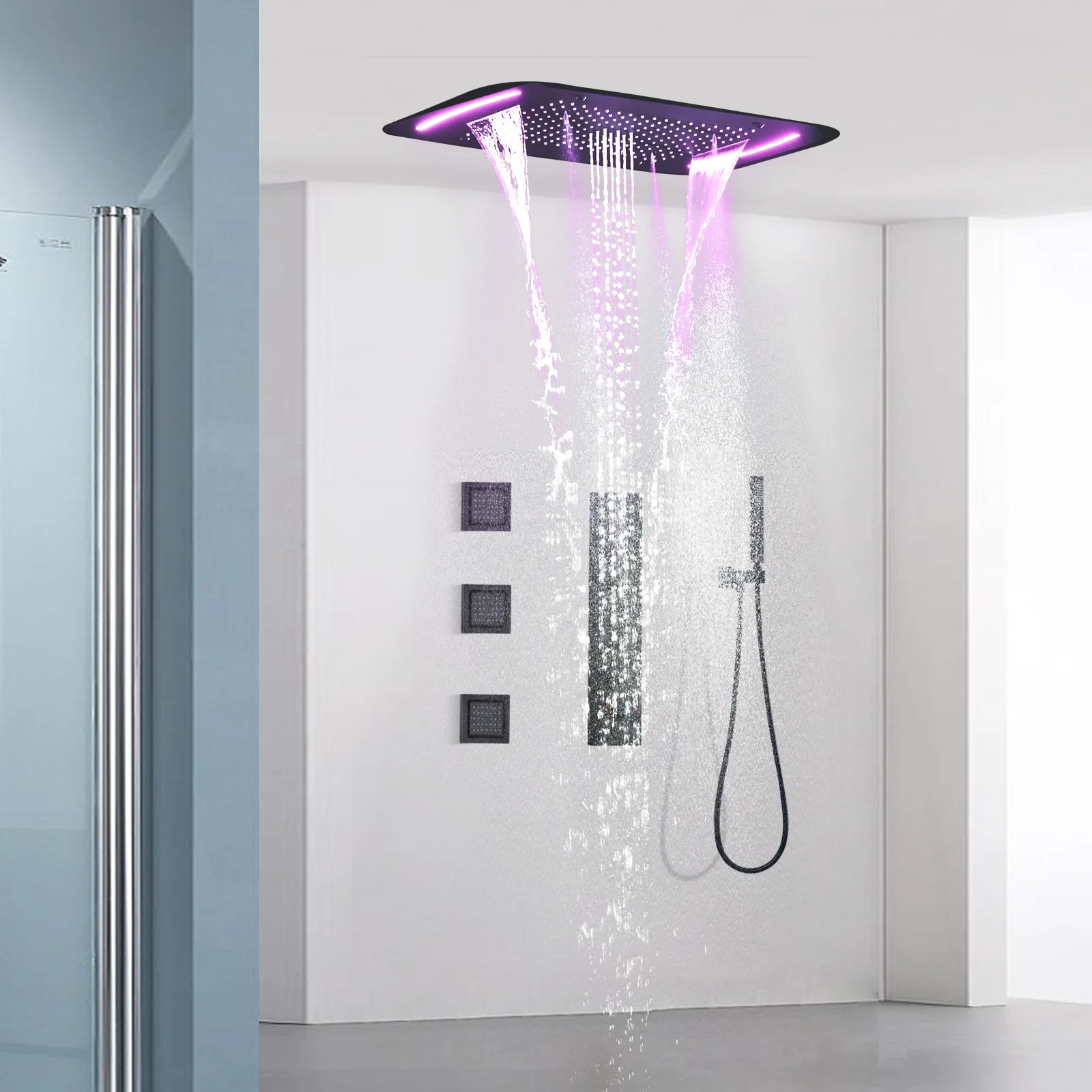 710 * 430mm304 stainless steel oversized top spray shower system bathroom concealed constant temperature
