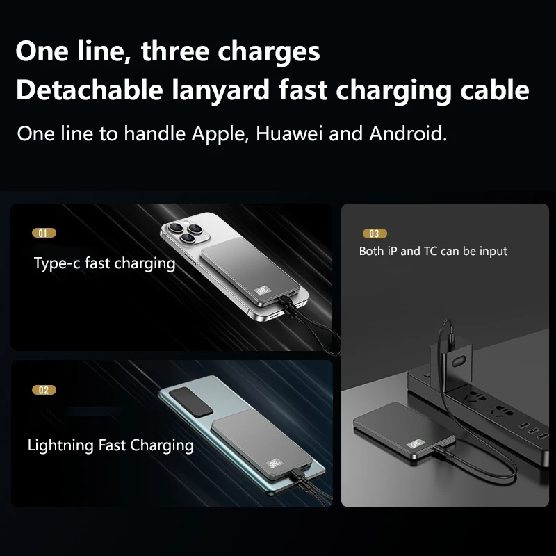 Lenovo 50000mAh Power Bank Thin Magnetic Wireless PD22.5W Fast Charging Magsafe External Battery For iPhone Samsung Xiaomi