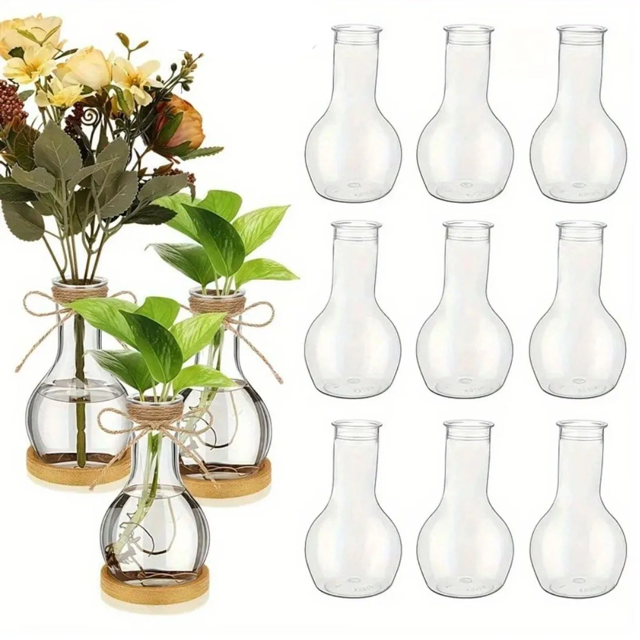 Neues Design Glühbirnen-Vasen Klare Kunststoff Mini-Glühbirnenförmige Vasen Geeignet für Hochzeiten Blumenarrangements Langlebige Glühbirnen-Vase