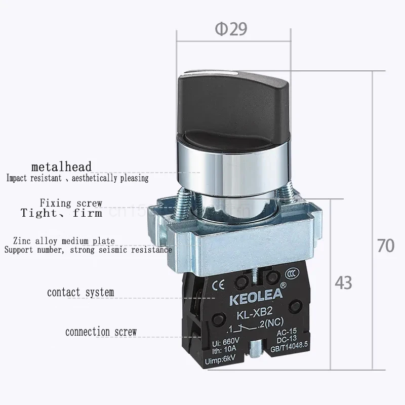 1PCS Button XB2 2/3 Position Knob Turn Change-over Switch Master Switch 22 Key Button 1NO1NC 1NO 1NC 2NO