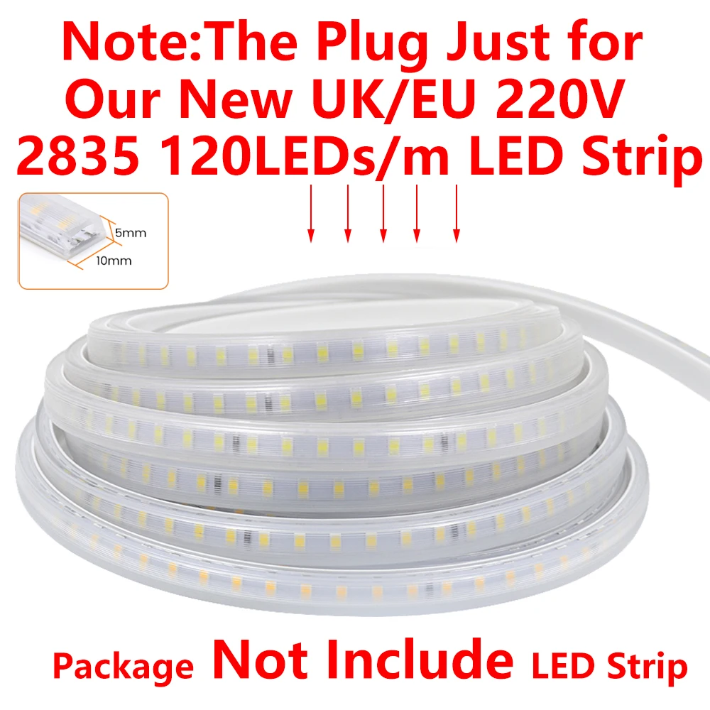 EU/UK Power Plug for New AC 220V 2835 120LEDs/m No Wire 10mm x 5mm PCB LED Strip Lighting Transformer Power Supply Adapter