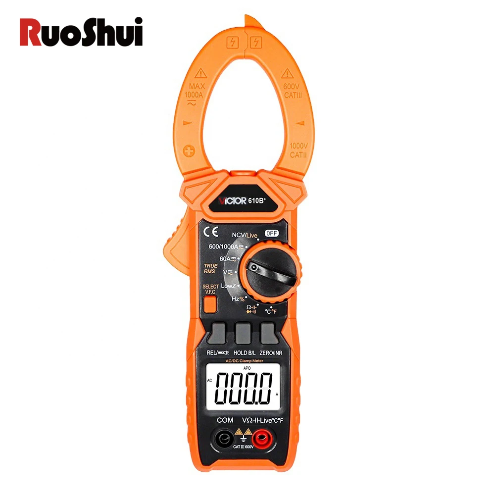 

RUOSHUI VICTOR 610B+ 1000V 1000A AC/DC Digital Clamp Meter 5999 counts VFC True RMS NCV Live Flashlight clamp multimeter