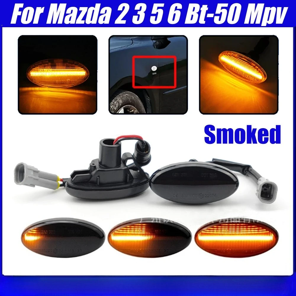 2X LED Side Repeaters Indicator Light Blinkers Smoked For Mazda 2 3 5 6 Bt-50
