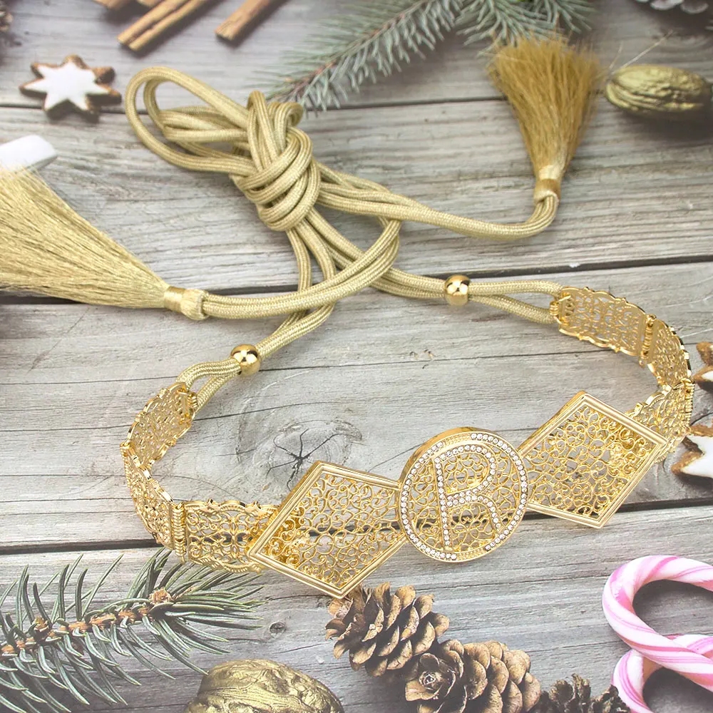 Sunspicems Gold Color Algeria Morocco Caftan Belt R Waist Chain Hand Rope Tassels Girdle Arabic Bridal Jewelry Banquet Jewel