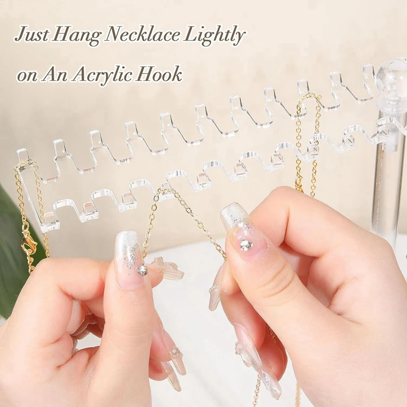 Acrylic Necklace Organizer, Clear Necklace Holder Stand, Jewelry Organizer Display Hanger Rack With Bilateral Hooks