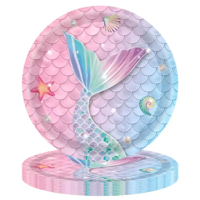 Lila Meerjungfrau Geburtstags-Tischdeko Party Mädchen Pappteller Becher Servietten Tischdecke Geburtstagsbanner für Kinder Ballonset Hintergrund – Detail 12