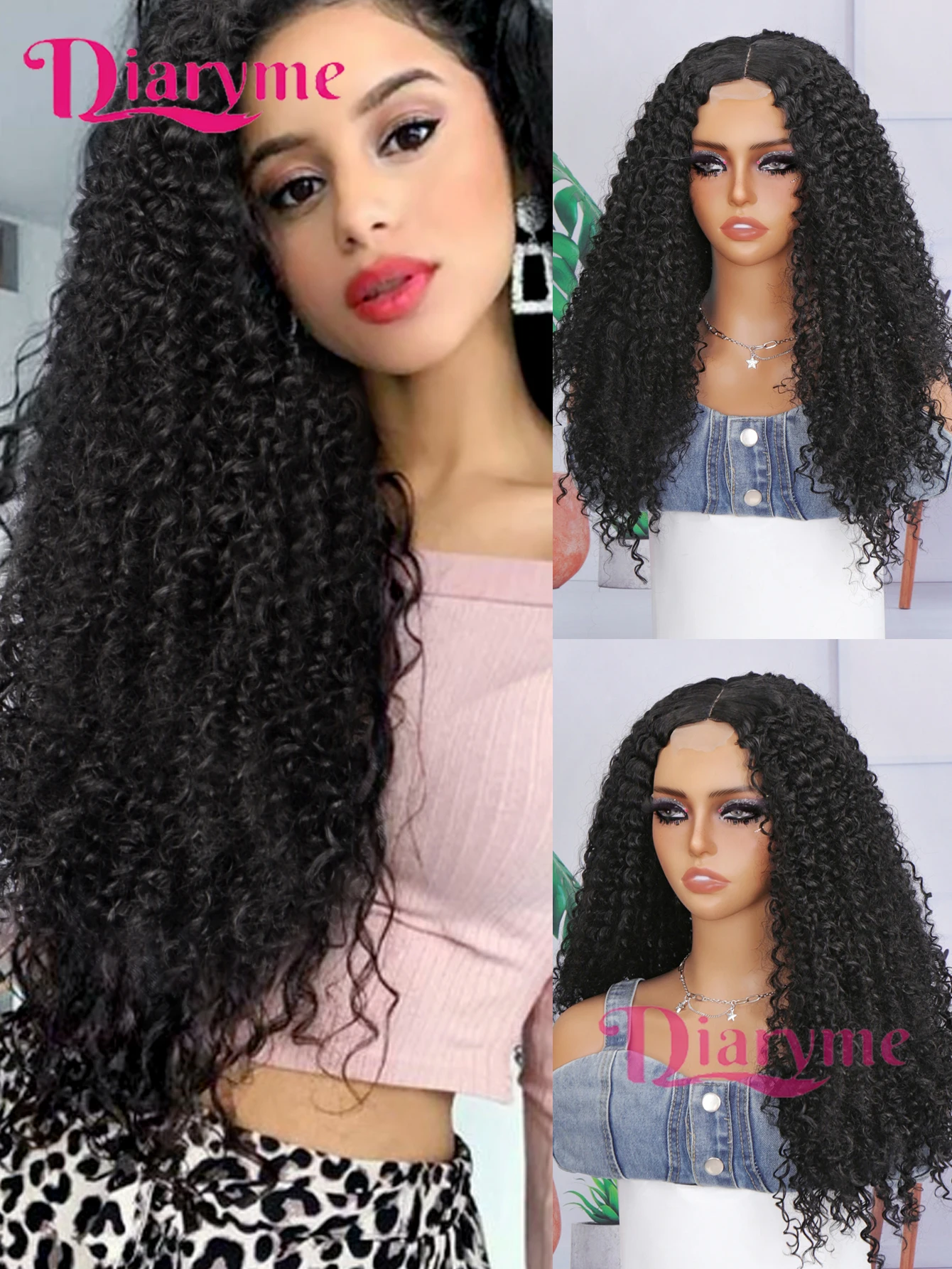 

Синтетические парики спереди, модные африканские черные длинные курчавые вьющиеся парики среднего пробора, натуральные женские пушистые полные головные уборы