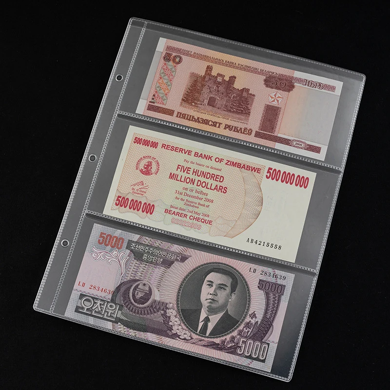 1PC Loose Leaf Sheet 3-Slot Transparent Banknotes Holder Portable Paper Money Protective Bag Paper Money Collection Album