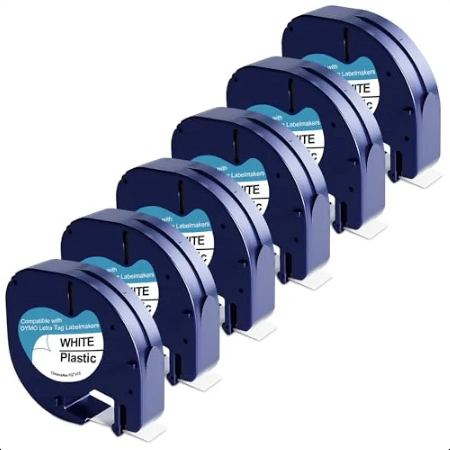 

6 упаковок 91331 Сменная пластиковая белая лента для этикеток для заправок Dymo Letratag 12 мм x 4 м 1 2 дюйма x 13 футов работает с DYMO LetraTag