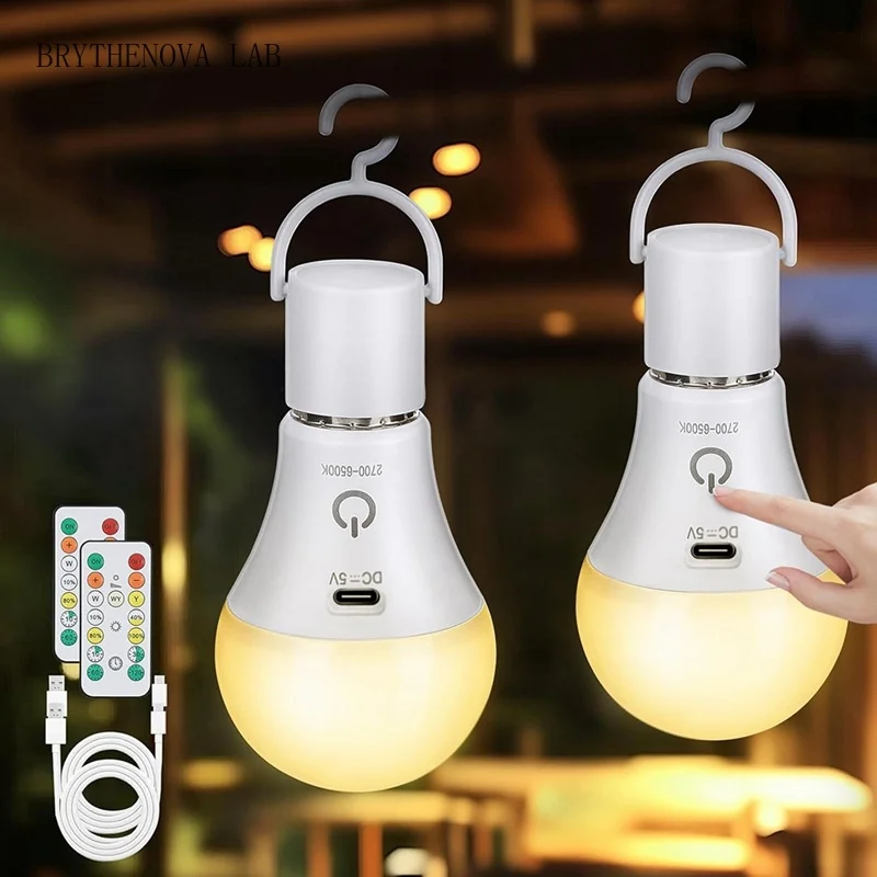2pcs Rechargeable Emergency Light Bulbs with Remote 3 Colors Dimmable Timer E26 Retail Base