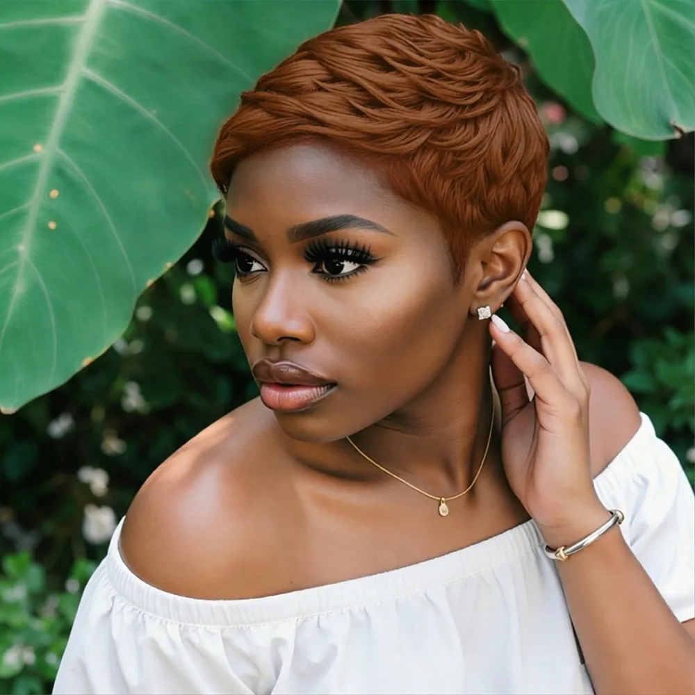 

Парик пикси, 4 дюйма, 150% плотность, из натуральных волос, машинной работы, 30 цветов, короткие многослойные парики из натуральных волос для женщин