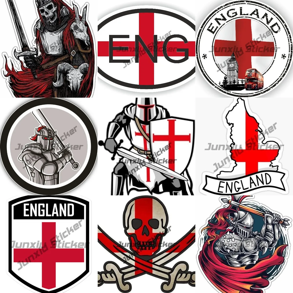 

The United Kingdom Sticker Death Warriors Warrior Knight Skull Decal England Flag Emblem Stickers - English National Pride Decal