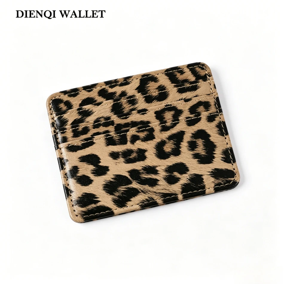 Slim Leopard Print Business Card Holder PU Leather Multi-Slot Card Case Compact Wallet for Women Stylish & Practical Organizer