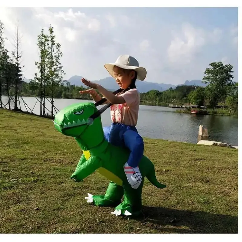 DY20Child الكبار للجنسين صبي فتاة نفخ الديناصور الأخضر تأثيري حلي الاطفال رياض الأطفال أداء حفلة الهالوين كرنفال