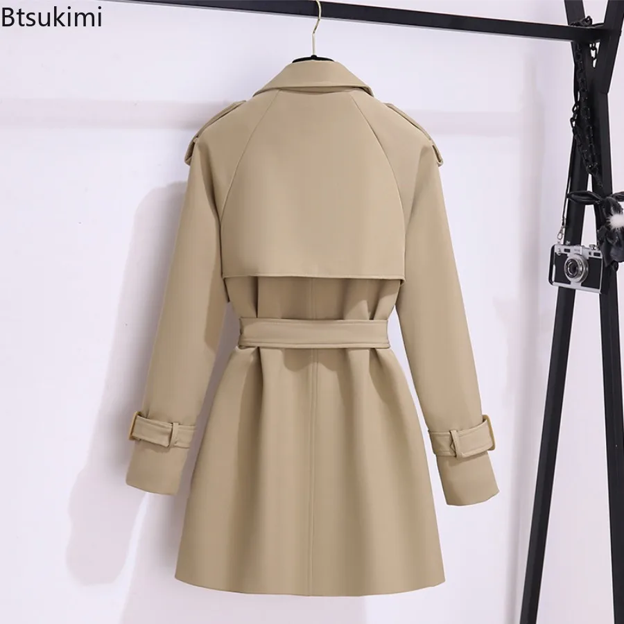 Women British Style Windbreaker Streetwear 2025 New Spring Autumn Solid Double Breasted Long Trench Coats Elegant Casual Jackets