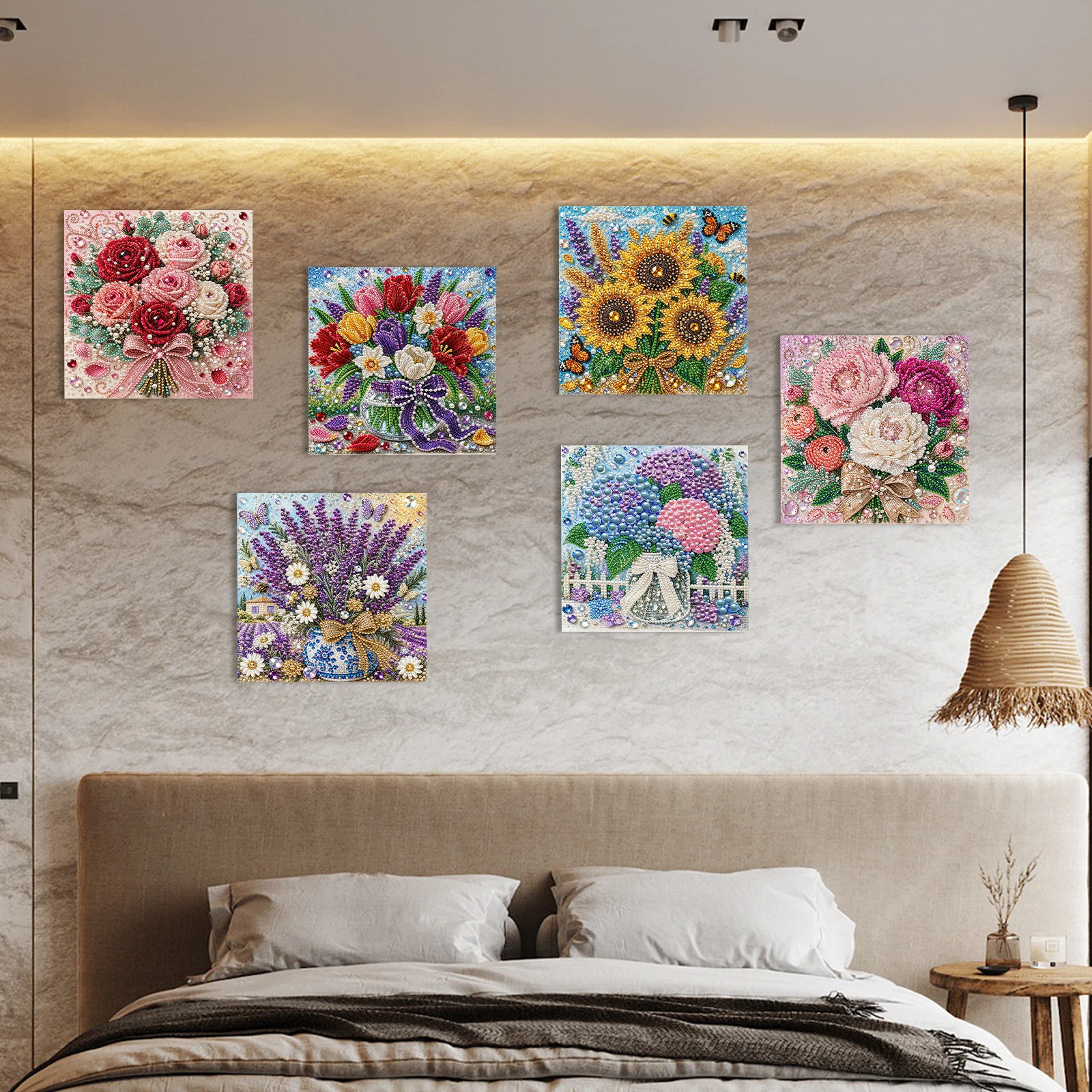 DIY Imitation Pearl Bead Painting Kit 20x20cm Flower Pre-Stretched Canvas Full Tool Set Included