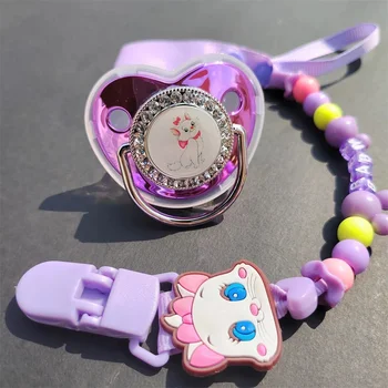 2024 Mary kedi bebek emzik zinciri klip kişiselleştirilmiş boncuk klip yenidoğan bebek BPA içermeyen lüks Bling emzik Chupeta 0-24 ay