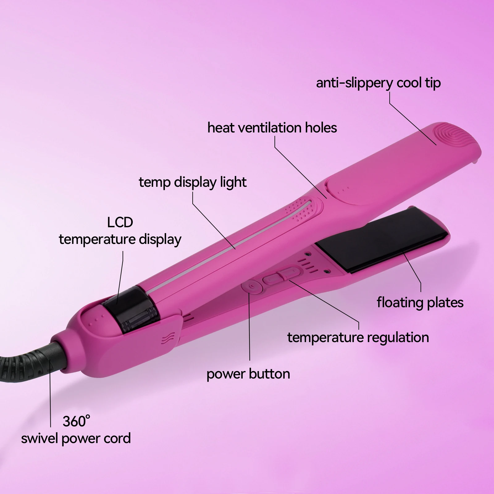 450 Degrees 480F 1.25 Inch Mch Pink Professional Salon Hair Straightener Ceramic Titanium Flat Irons view 3