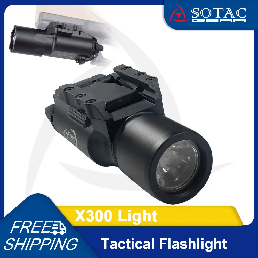 Tactical Gear X300 Flashlight Fit 20mm Rail Weapon Hunting Scout Light White LED Aluminum CNC SOTAC