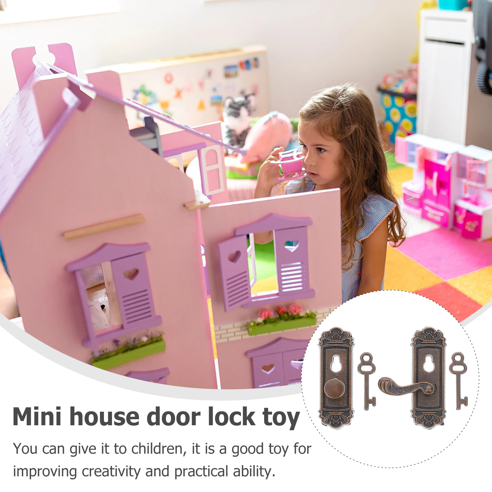

Door Lock Accessories Model Dollhouse Toy Miniature Hardware Coffee Locks with Keys Child