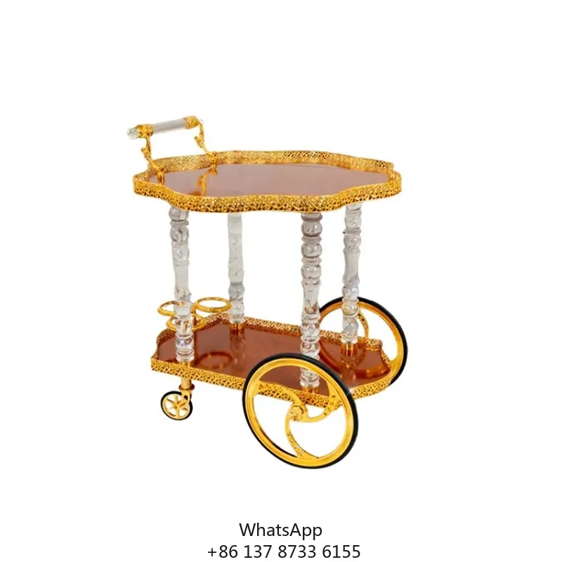 Best-selling Golden Luxury Retro 2 Tier Trolley With Wine Rack Transport Trolley Kitchen Home Dining Cart